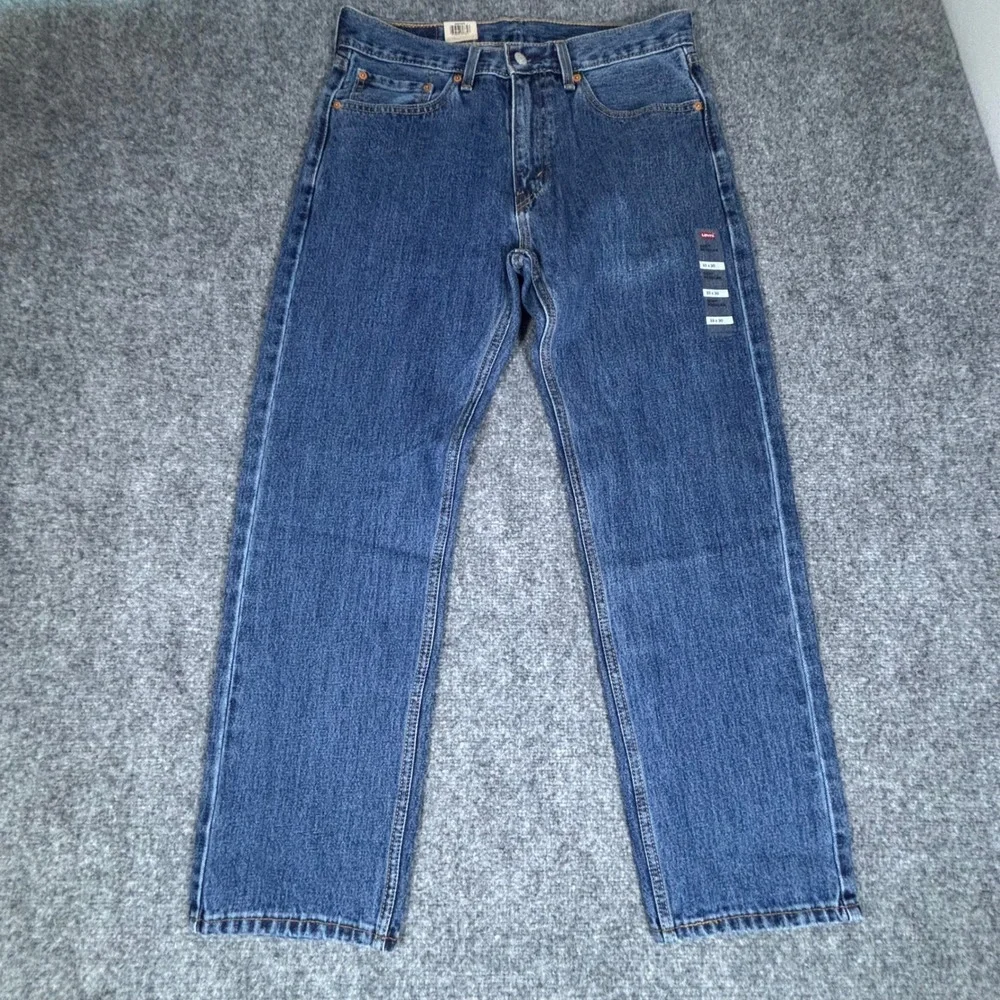 Levis 505 Regular Fit Straight Leg Jeans Dark Wash Blue Denim Mens 33x30 NWT